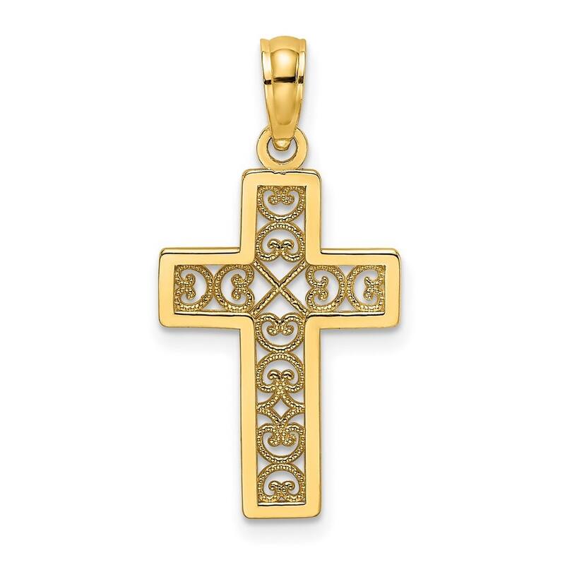 Curata 10k Yellow Gold 18" Squared Religious Faith Cross X Lace Center Necklace (13mm x 22.7mm)
