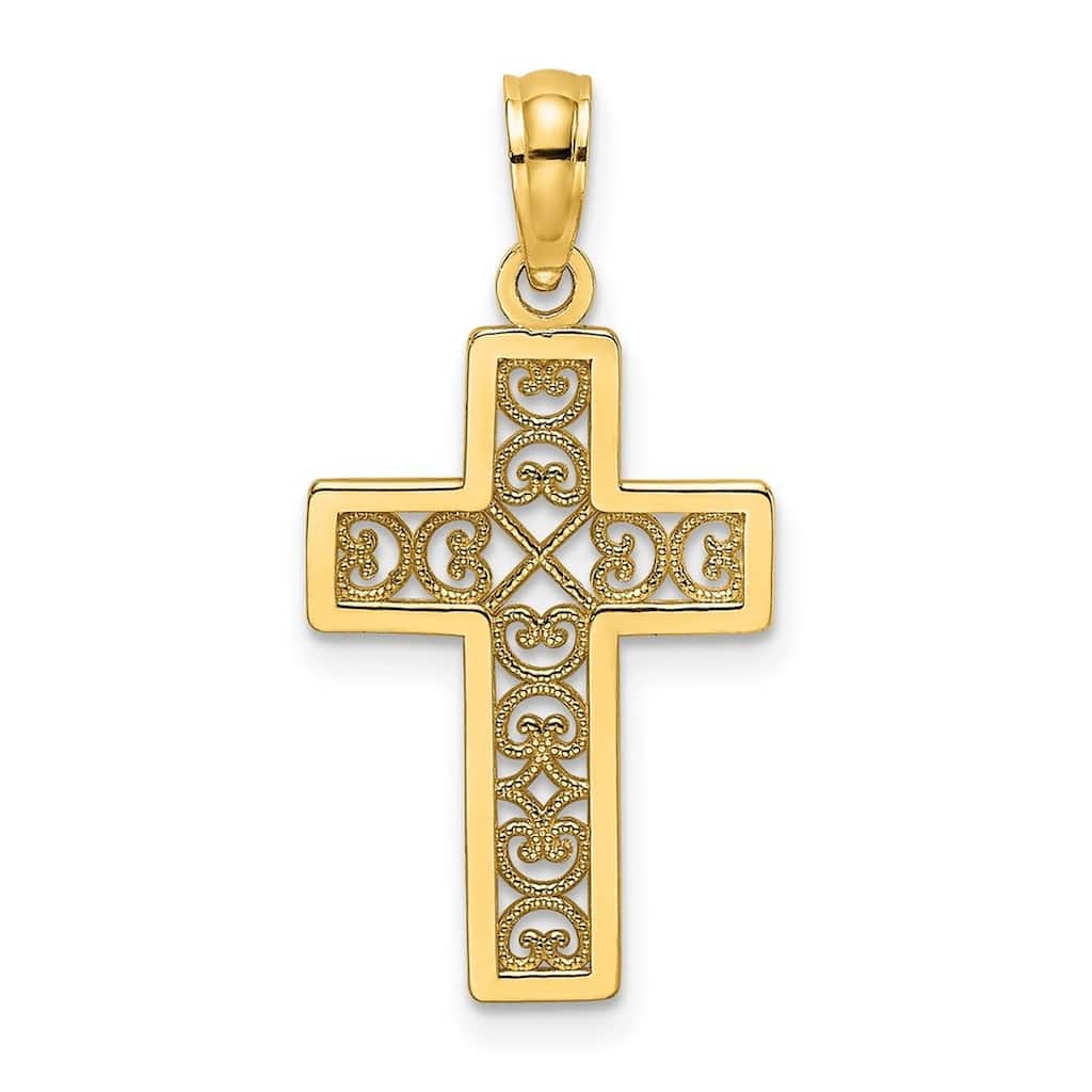 Curata 10k Yellow Gold 18" Squared Religious Faith Cross X Lace Center Necklace (13mm x 22.7mm)