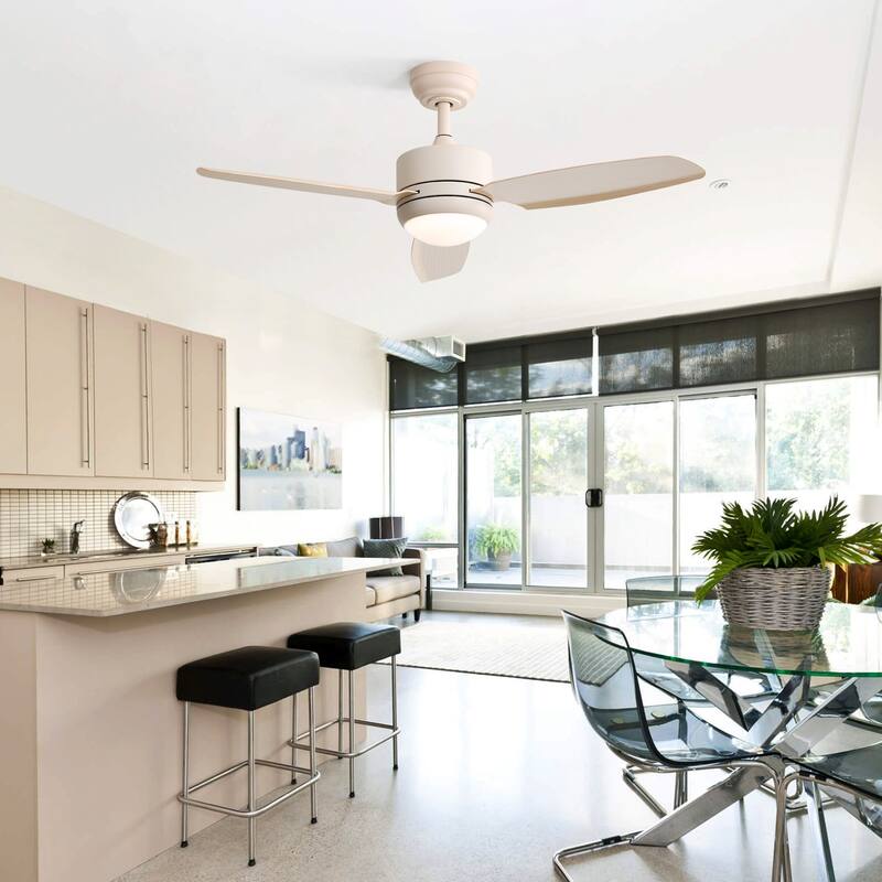 Modern Ceiling Fan Light with 3 Blades and Remote Control, DC Silent Motor for Bedroom and Lounge Area - Off White