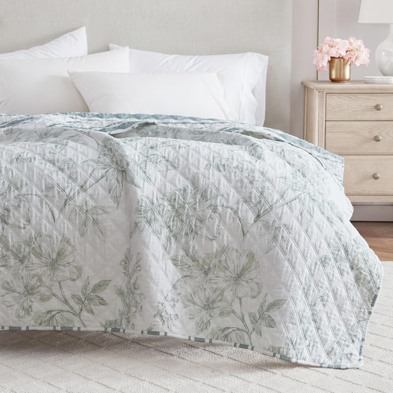 Martha Stewart Cotton Quilted Throw Blanket - Vine Flora Green