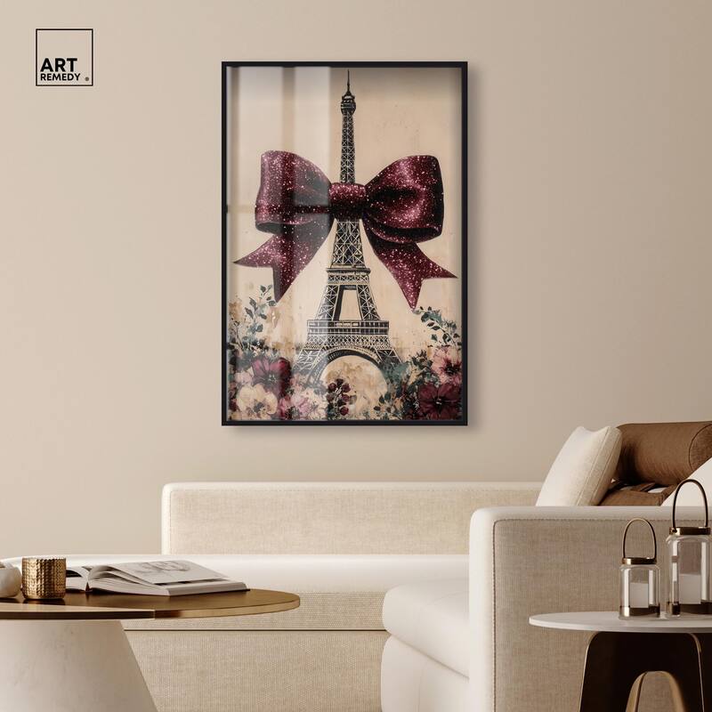 Sparkling Bow Eiffel Tower Shadowbox by Art Remedy
