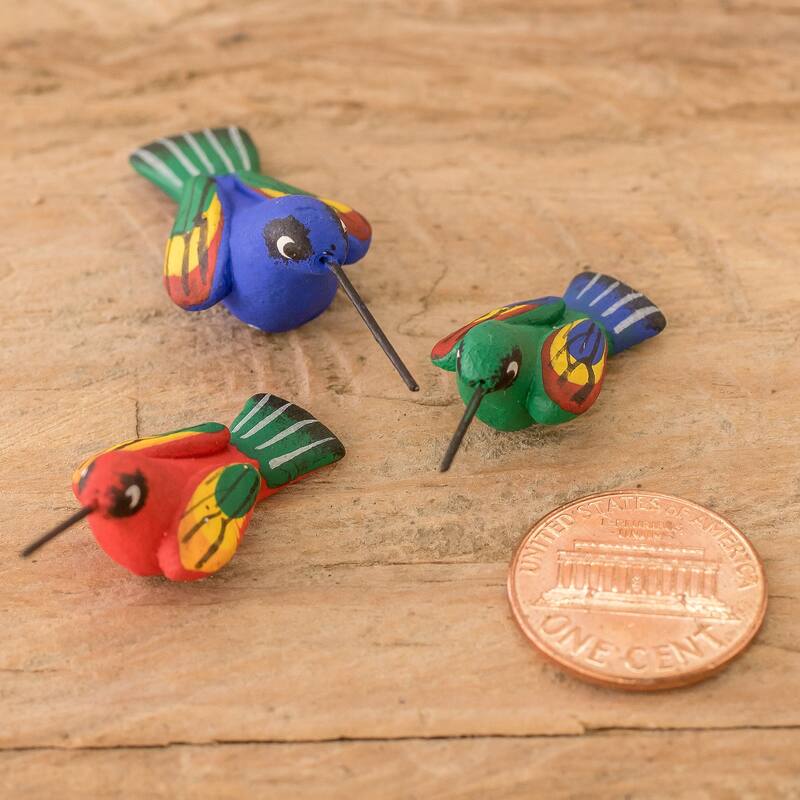 Novica Handmade Colorful Hummingbird Family Ceramic Figurines (Set Of 3)