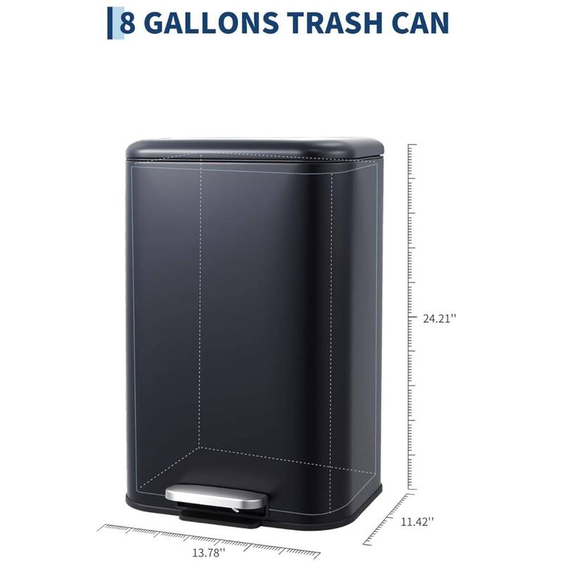 8 Gal Fingerprint-Proof Step Rubbish Bin, Trash Can for Bathroom, Kitchen