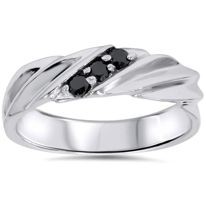 Bliss Diamond 1/10ct Black Diamond Mens Ring White Gold - 6.5