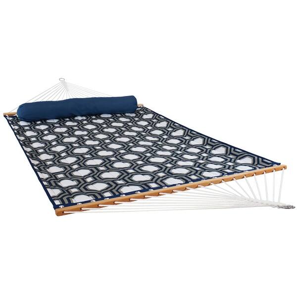 Shop Sunnydaze 2 Person Quilted Spreader Bar Hammock Bed W Pillow Navy Gray Hammock Only Overstock 29308016