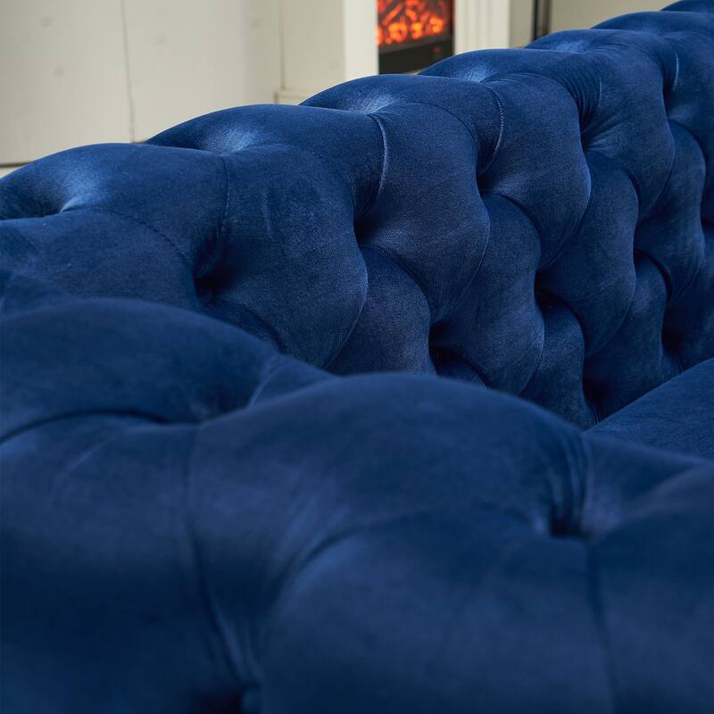 Chesterfield Tufted Velvet Couch with Gold Legs, Includes 2 Toss Pillows for Living Room