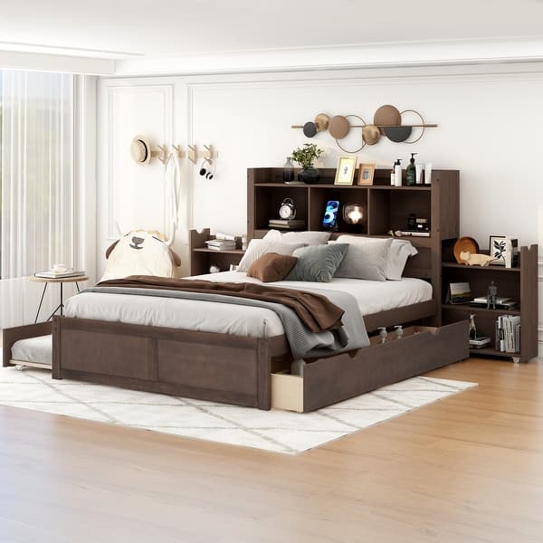 slide 2 of 38, Full Storage Platform Bed with Shelves, Twin Trundle & Drawers - Large Storage