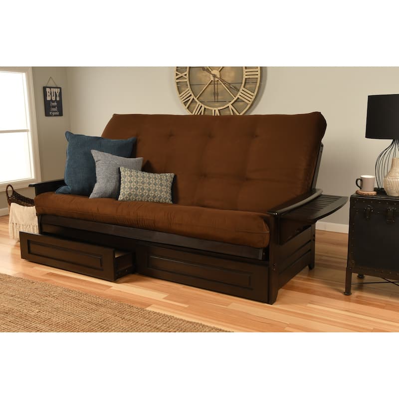 Somette Phoenix Queen-size Storage Futon Set in Espresso Finish with Suede Mattress