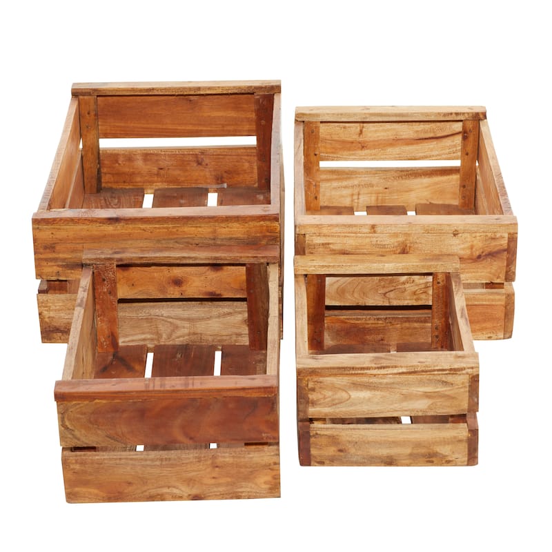 Wood Handmade Storage Basket with Handles - Set of 4 Brown - Roche River Decor - 15"W x 22"L x 9"H