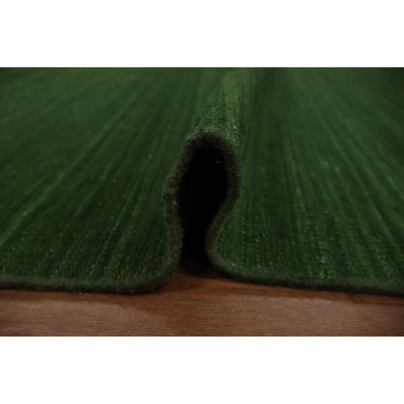 Hand Woven Oriental 100% Wool Carpet Modern Solid Green Kilim Area Rug - 8' 1'' X 8' 3''