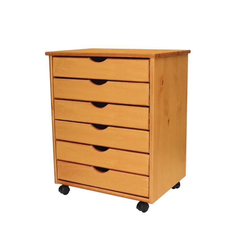 Adeptus Original Roll Cart, Solid Wood, 6 Drawer Extra Wide Roll Cart, Med Pine