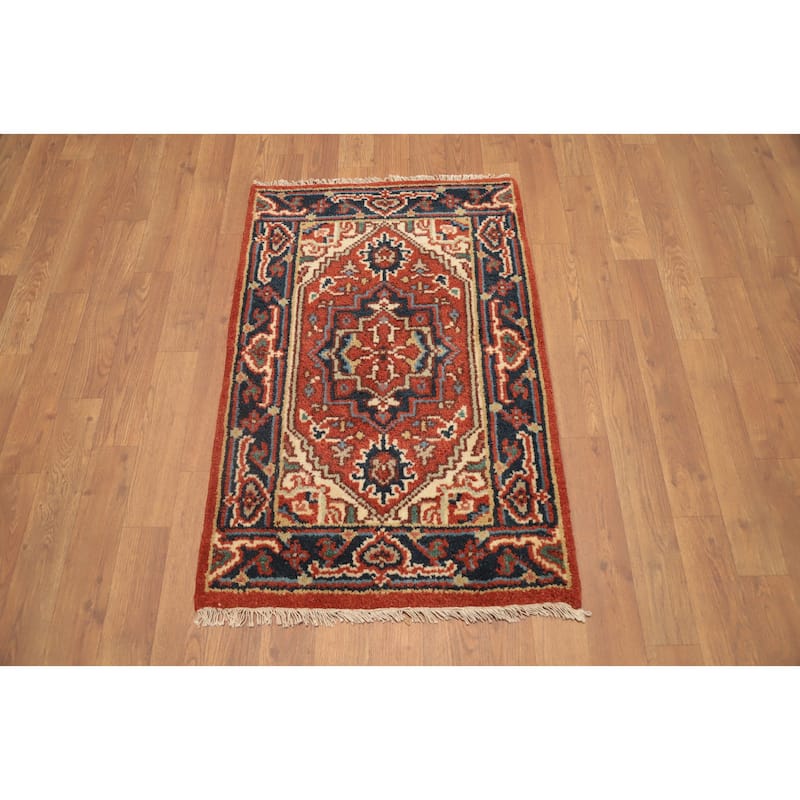 Hand Knotted Oriental 100% Wool Carpet Traditional Medallion Oranges & Rust Kazak Area Rug - 3' 0'' X 2' 0''