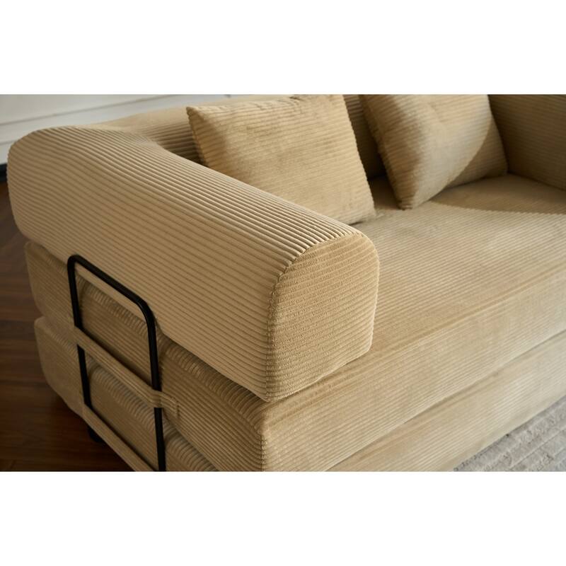 59.05'' Corduroy Convertible Sofa Bed with Cylindrical Pillow, Floor Sofa Lounge Couch