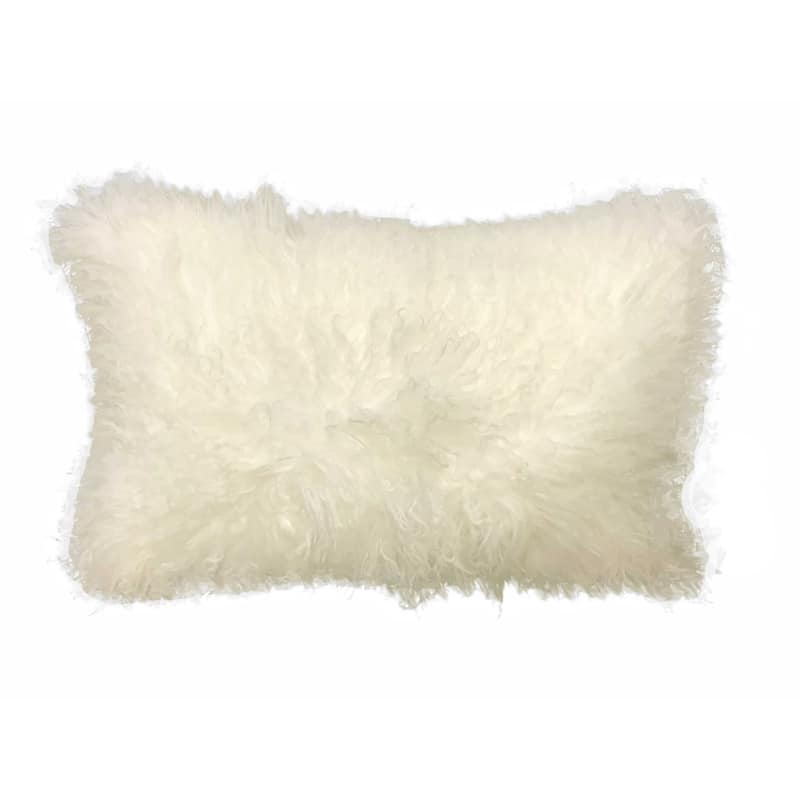 20" Creamy Genuine Tibetan Lamb Fur Pillow With Microsuede Backing