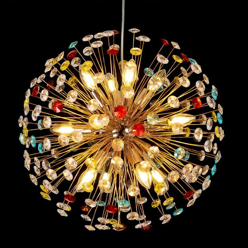 12-Light Modern Glam Sputnik Round Colorful Chandelier Globe Starburst Crystal Beaded Firework Chandelier - 21.6 in. W