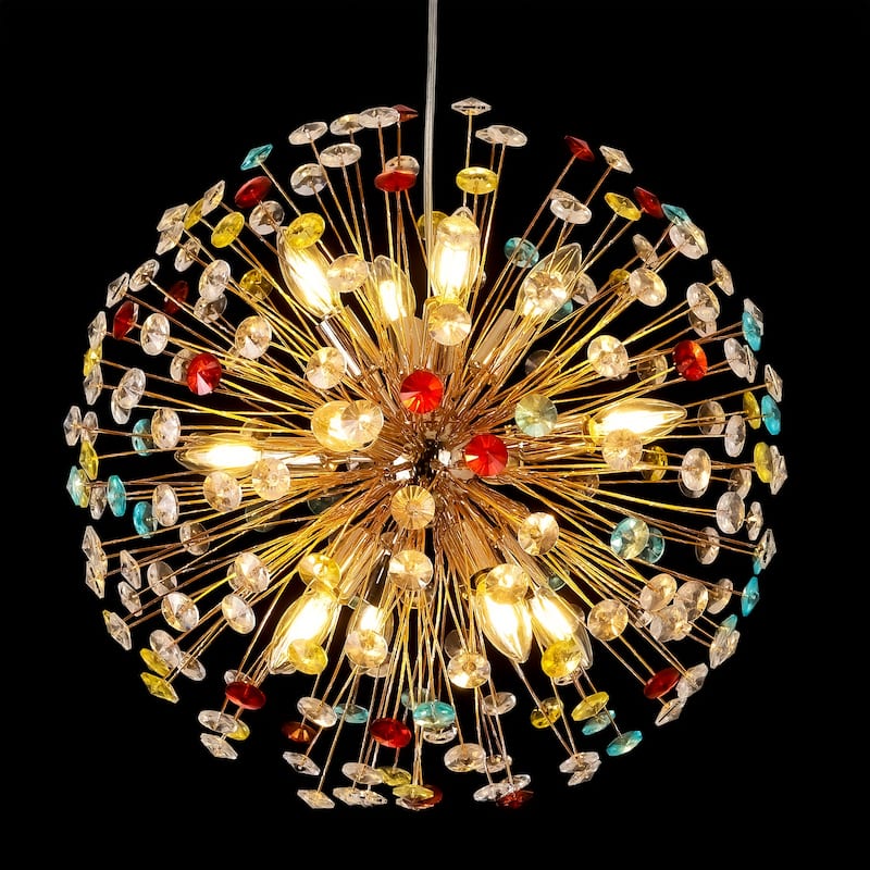 12-Light Modern Glam Sputnik Round Colorful Chandelier Globe Starburst Crystal Beaded Firework Chandelier - 21.6 in. W
