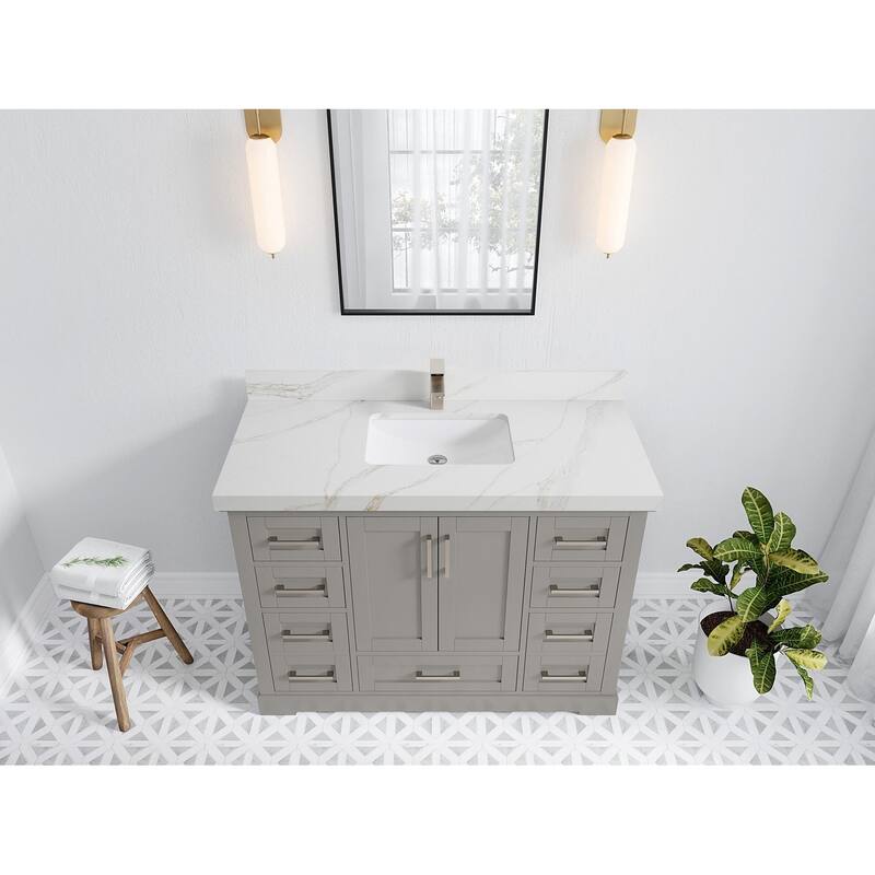 Willow Collection 48 in W x 22 in D x 36 in H Boston Single Bowl Sink Bathroom Vanity with Countertop