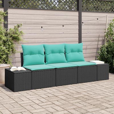 vidaXL 3 Garden Sofa Set with Cushions Black Poly Rattan - 94.1 x 24.4 x 27.2