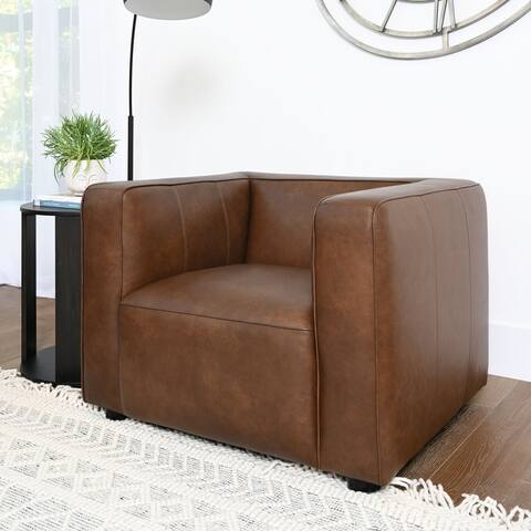 Abbyson Hamilton Top Grain Leather Dark Camel Armchair