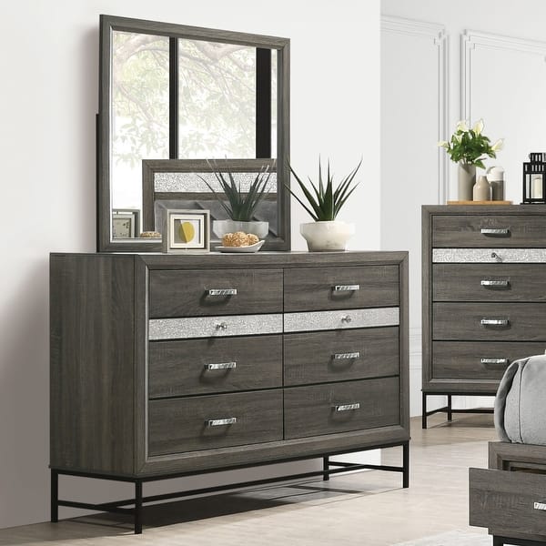 Furniture of America Joolen Wood Gray 2-Piece Dresser and Mirror Set Furniture of America Joolen Wood Gray 2-Piece Dresser and Mirror Set