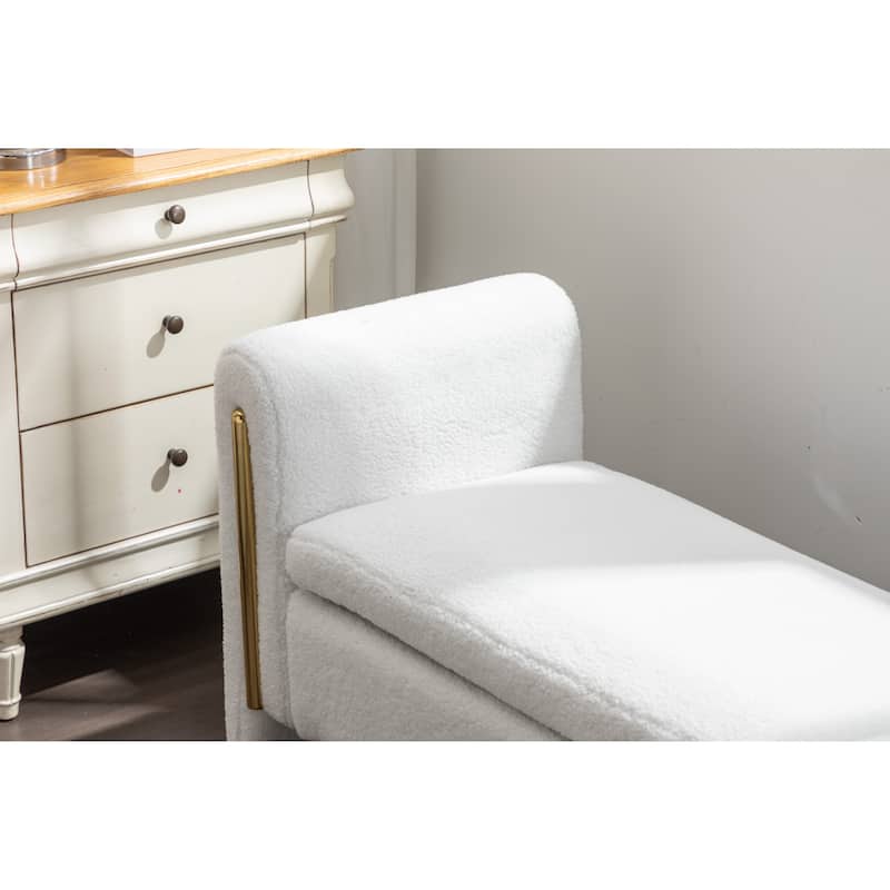 53" Storage Bench, Teddy Fabric Entryway Bench Upholstered Ottoman Bench with Gold Metal Trim Strip for Bedroom