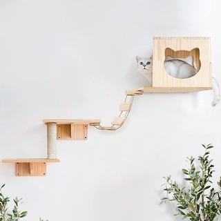 Cat Wall Mounted Cat Furniture Set 5PCS Floating Cat Wood Climb