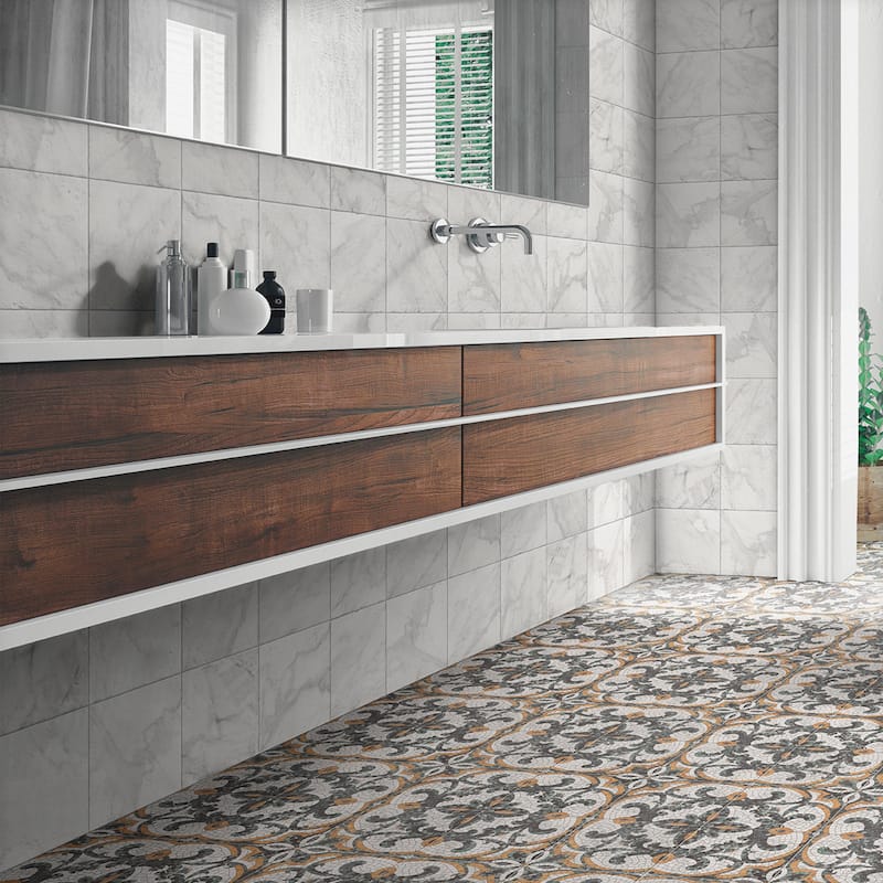 Merola Tile Versailles Carrara 7-7/8" x 7-7/8" Porcelain Floor and Wall Tile - Case (25 Tiles)
