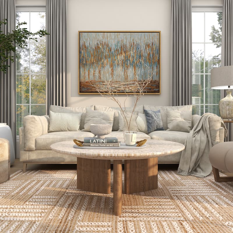 Canvas Tree Abstract Framed Wall Art with Gold and Copper Accents - Blue - Roche River Decor