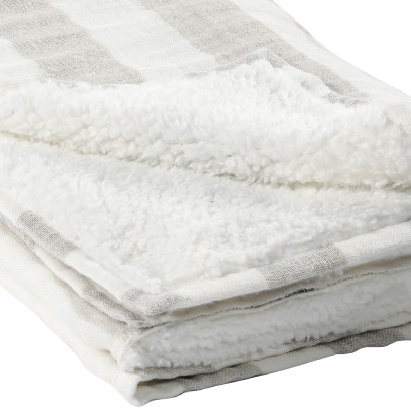 50 Inch Soft Linen Throw Blanket, Woven Wide Striped Pattern, White, Gray