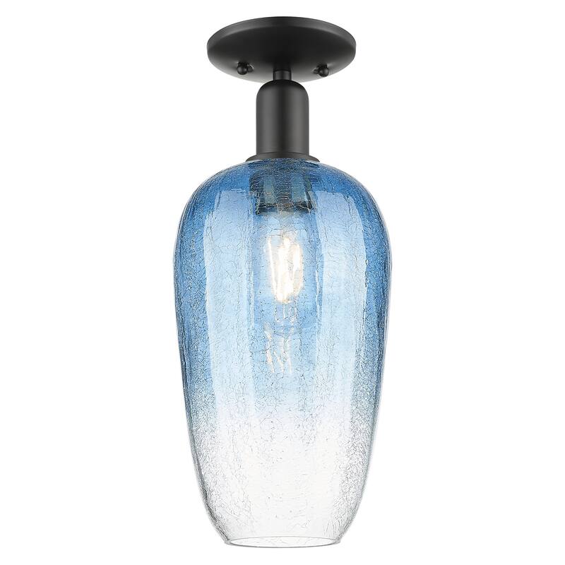 Innovations Lighting Downtown Urban - Brookhaven Flute - 1 Light 7" Semi-Flush Mount Light - Sapphire Blue Shade/Matte Black