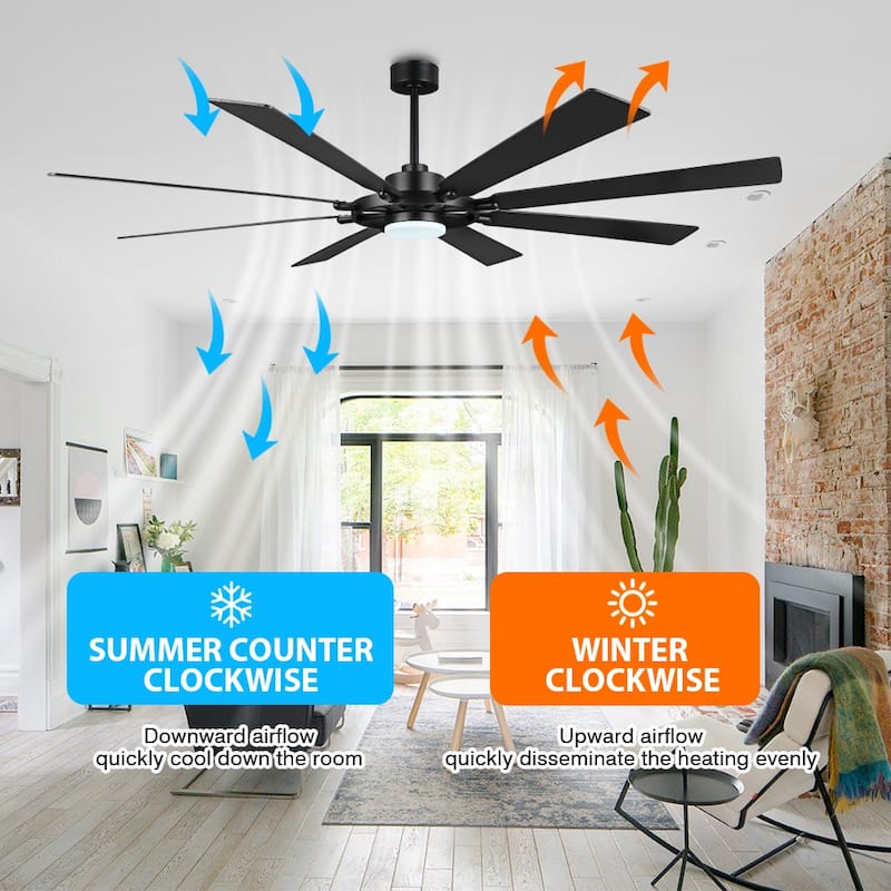 WINGBO 60-inch/72-inch 8-Blades Indoor DC Motor Ceiling Fan With LED Light and Remote Control