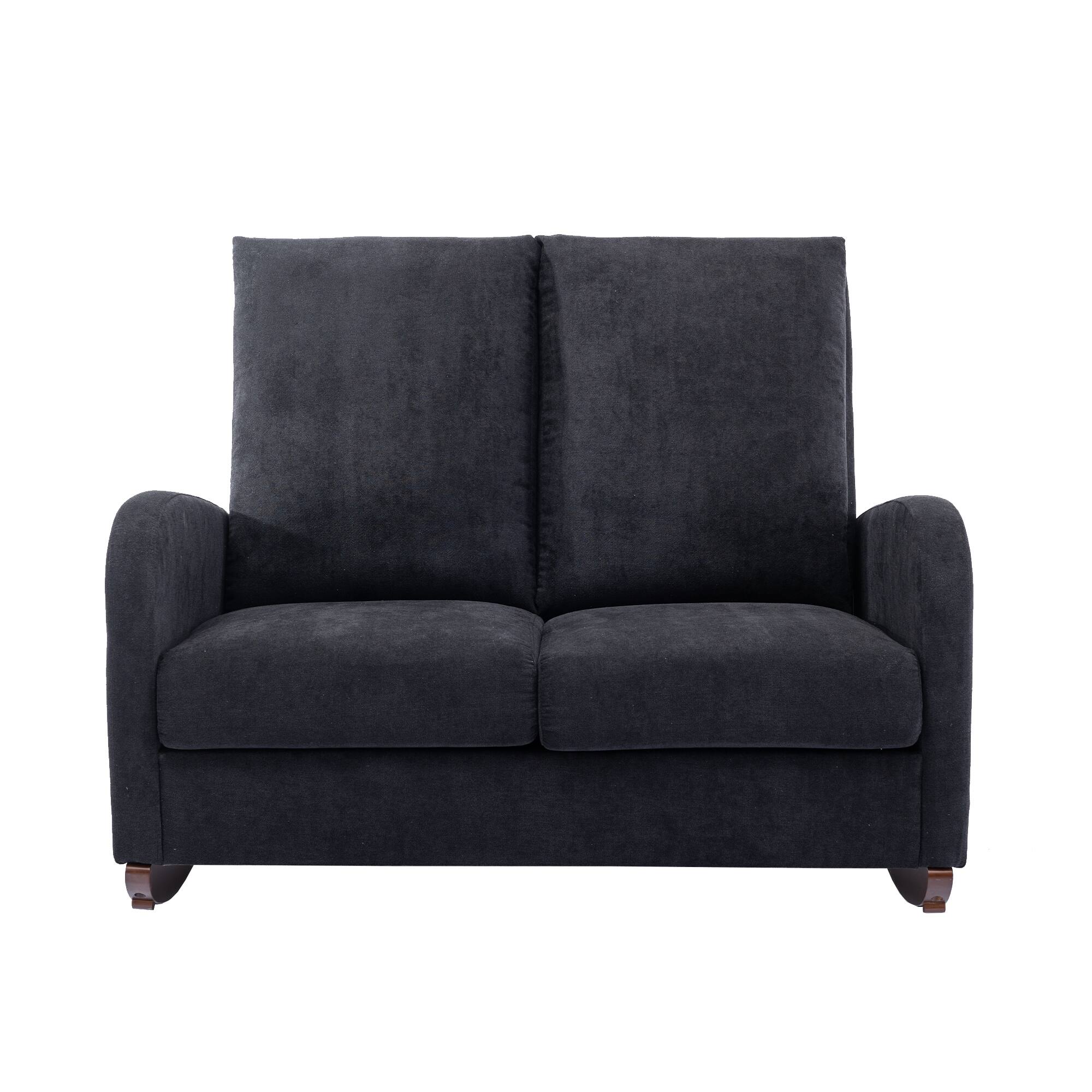 Black Upholstered Loveseat Rocking Chair for Living Room, High Back