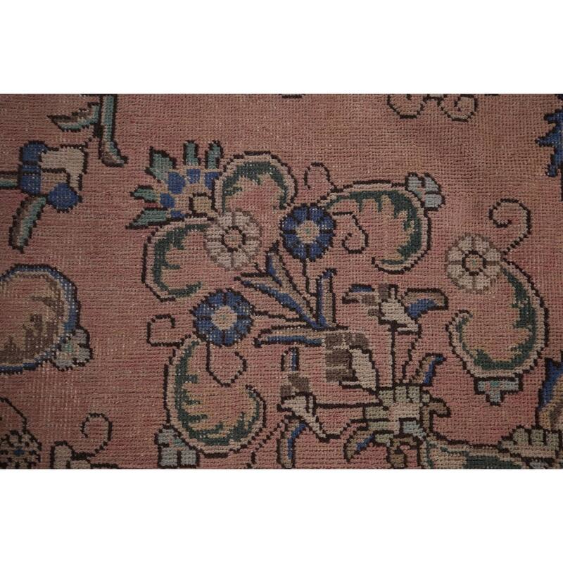 Pink Tabriz Persian Vintage Area Rug Hand-Knotted Wool Carpet - 9'7" x 12'4"