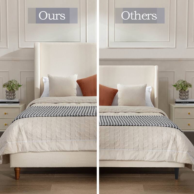 Elegant Upholstered Bed with Wingbacks and No Box Spring for Relaxing