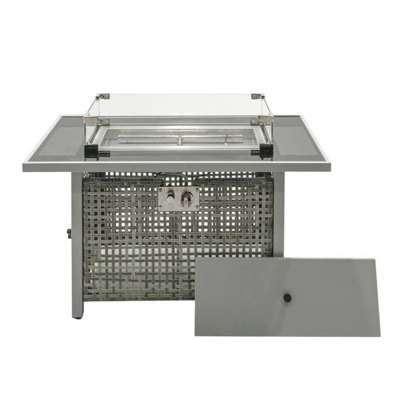 60000 BTU 45" Gray And Black Steel And Wicker Propane Fire Pit Table With Cover