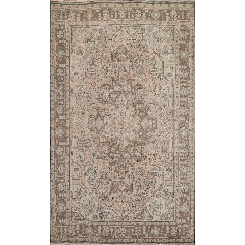Hand Knotted Oriental 100% Wool Carpet Traditional Medallion Peach Tabriz Area Rug - 9' 8'' X 6' 4''