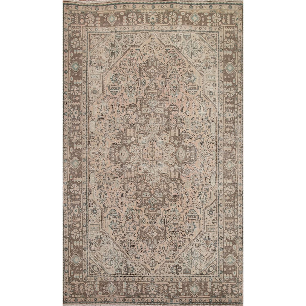 Hand Knotted Oriental 100% Wool Carpet Traditional Medallion Peach Tabriz Area Rug - 9' 8'' X 6' 4''