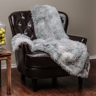 Chanasya Tie-Dye Longfur Shaggy Faux Fur Throw Blanket With Reversible Sherpa