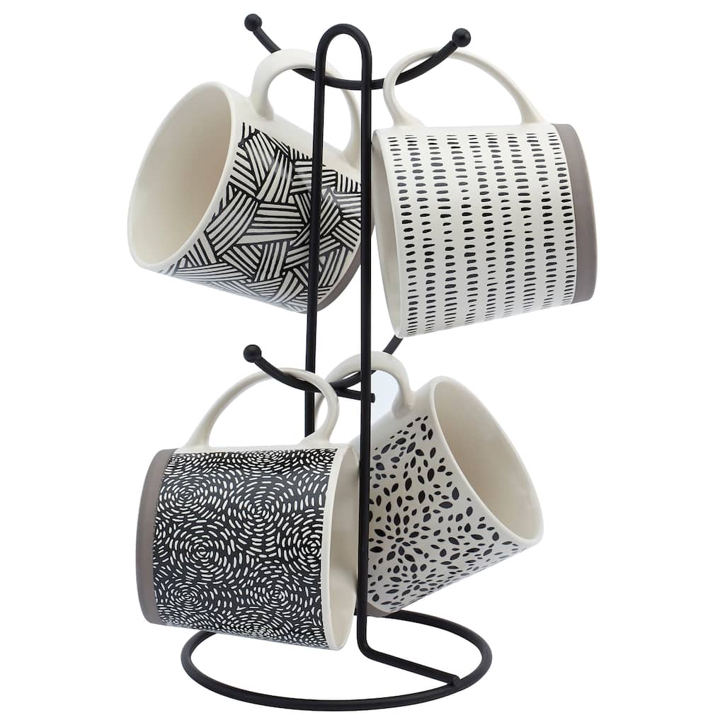 Tabletops Avenue Assorted Black/ White 5-piece Mug and Tree Stand Set