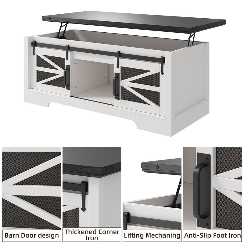 Farmhouse Lift Top Coffee Table, Wood Coffee Table with Storage and Hidden Compartment