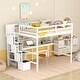 preview thumbnail 11 of 16, Full Size Loft Bed with Display Stand Desk Underneath, Wood High Loft Bed Frame with Storage Staircase and Storage Shelves