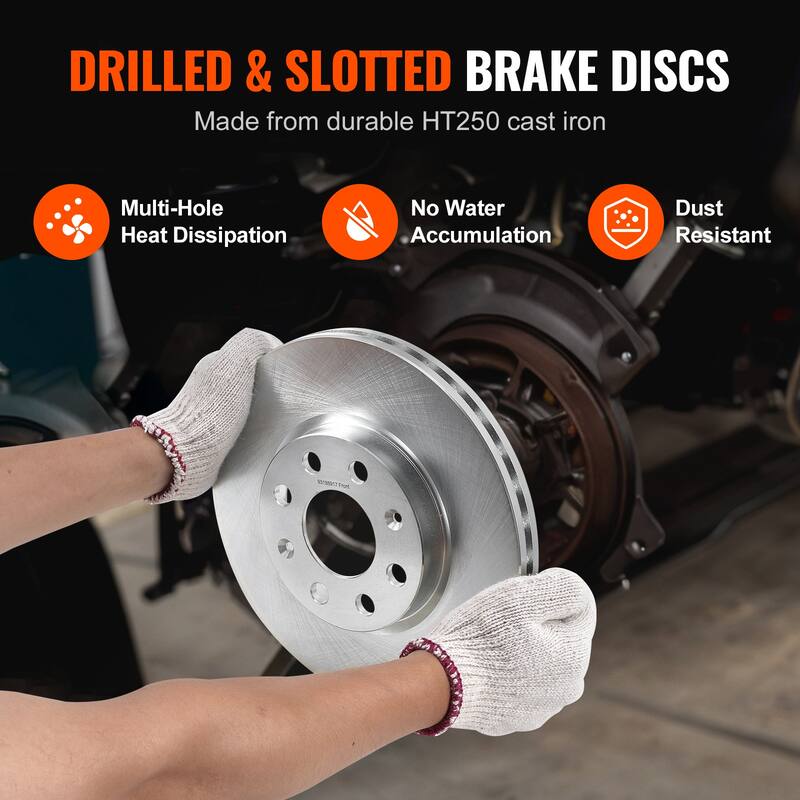 Front and Rear Brake Kit Drilled and Slotted Brake Rotors Ceramic Brake Pads Replacement