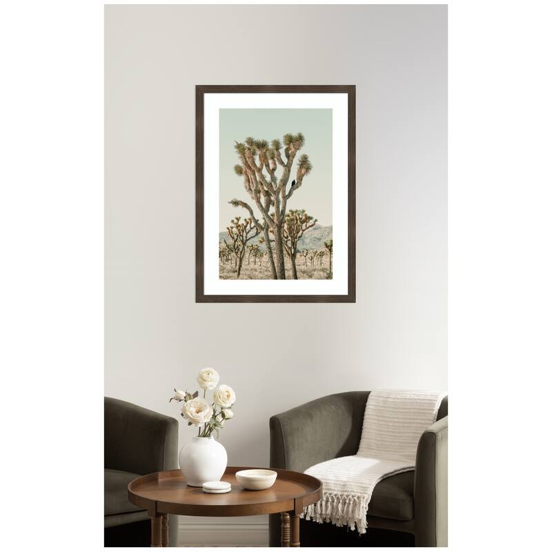 Kate and Laurel Joshua Tree With Crow by Alicia Bock Framed Wall Art Print