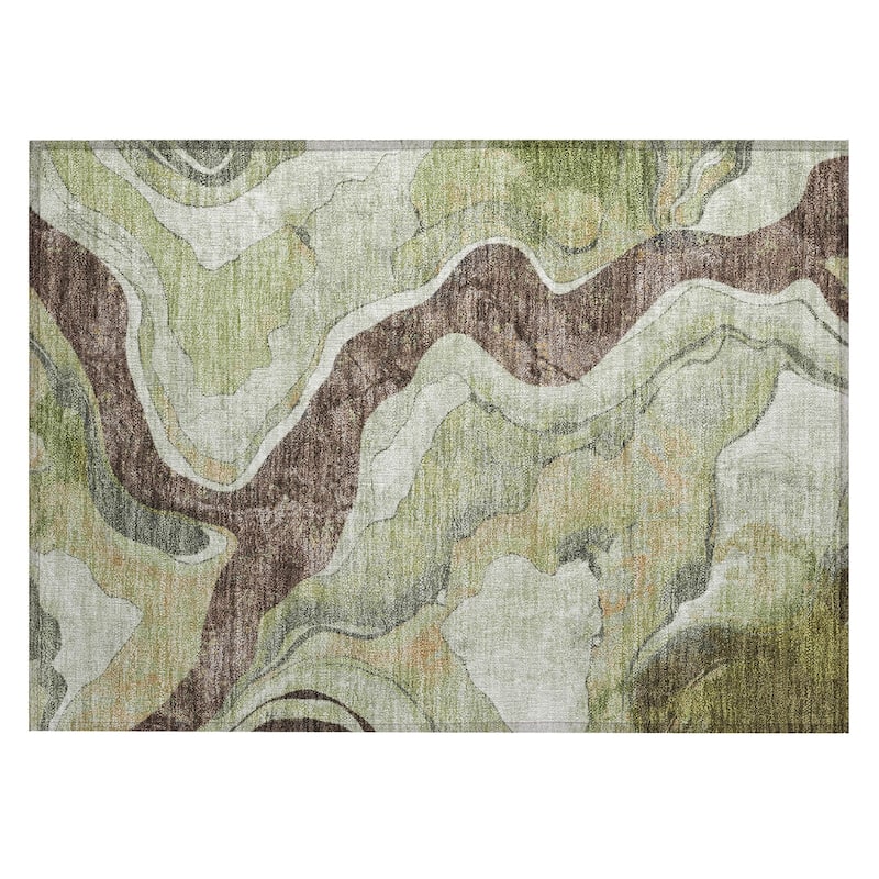Machine Washable Indoor/Outdoor Contemporary Crackle Chantille Rug