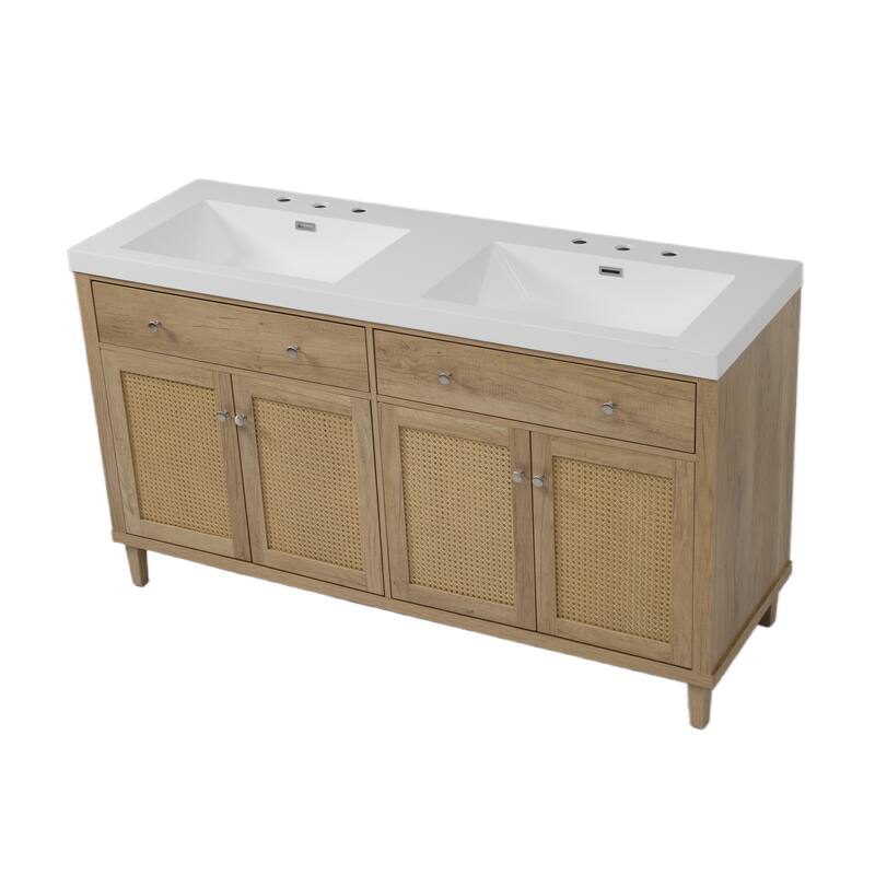 Christopher Knight Home - Bellmere 60" Modern Double Sink Bathroom Vanity with SMC Sink, Soft-Close Storage, and Solid Wood Legs