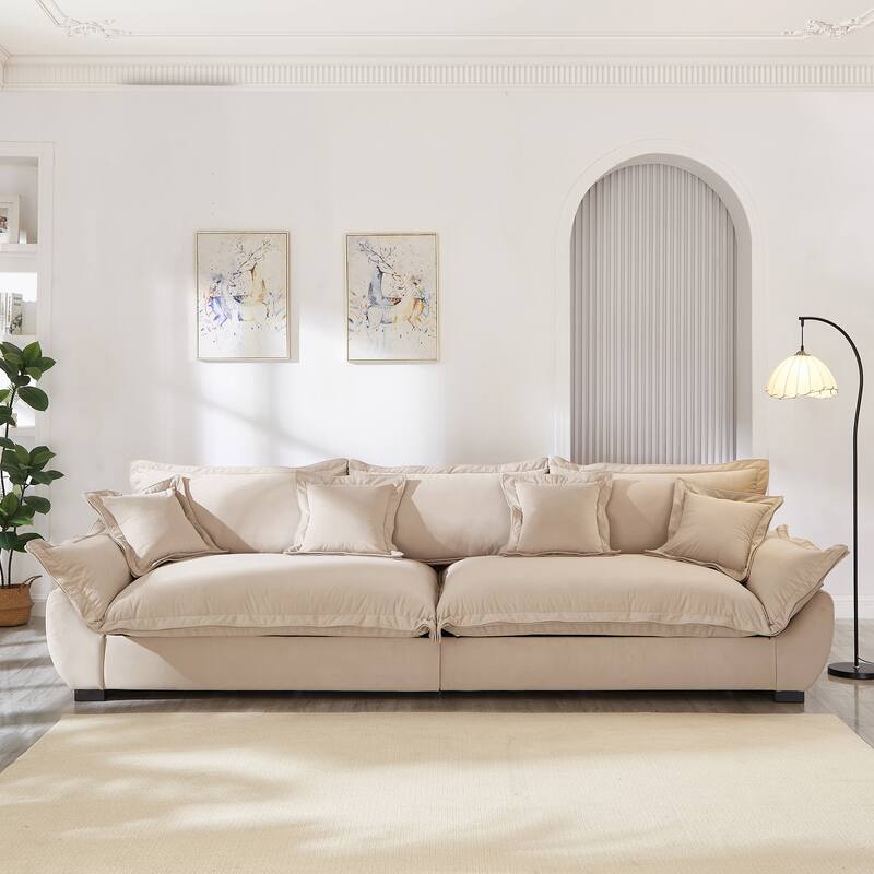 Modular Spacious Deep Seating Velvet Sofa with Storage, Removable Cushion Covers, Pillow Top Arms, Solid Wood Frame and Pillows