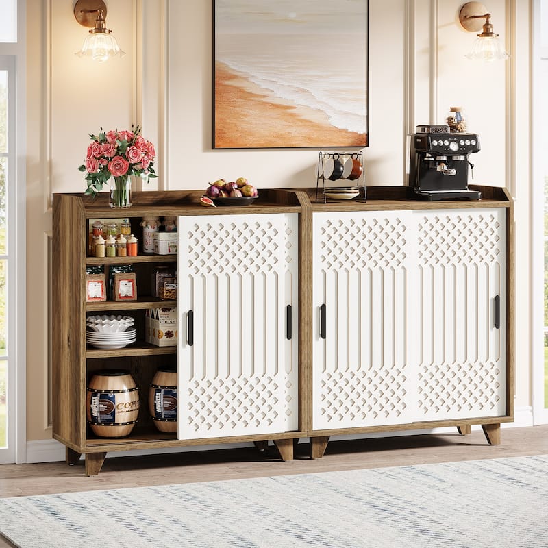 Modern Farmhouse Kitchen Sideboard Buffet Cabinet with Storage, Sliding Doors