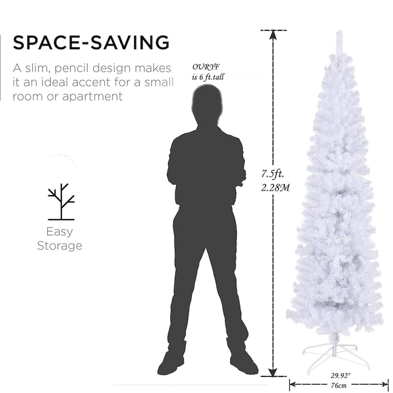 7.5Ft White Slim Christmas Tree, Premium Artificial Christmas Tree - Halloween Christmas Décor