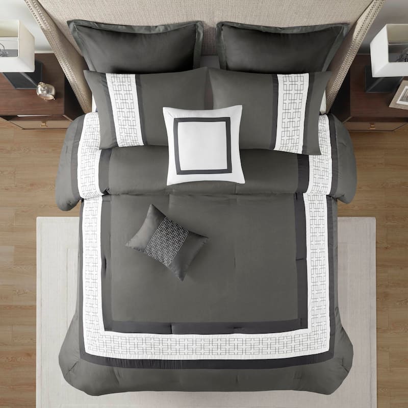 510 Design Kingwood Navy/ White 8 Piece Embroidered Comforter Set