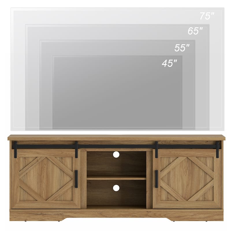 Farmhouse TV Stand Modern Sliding Barn Door Entertainment Center